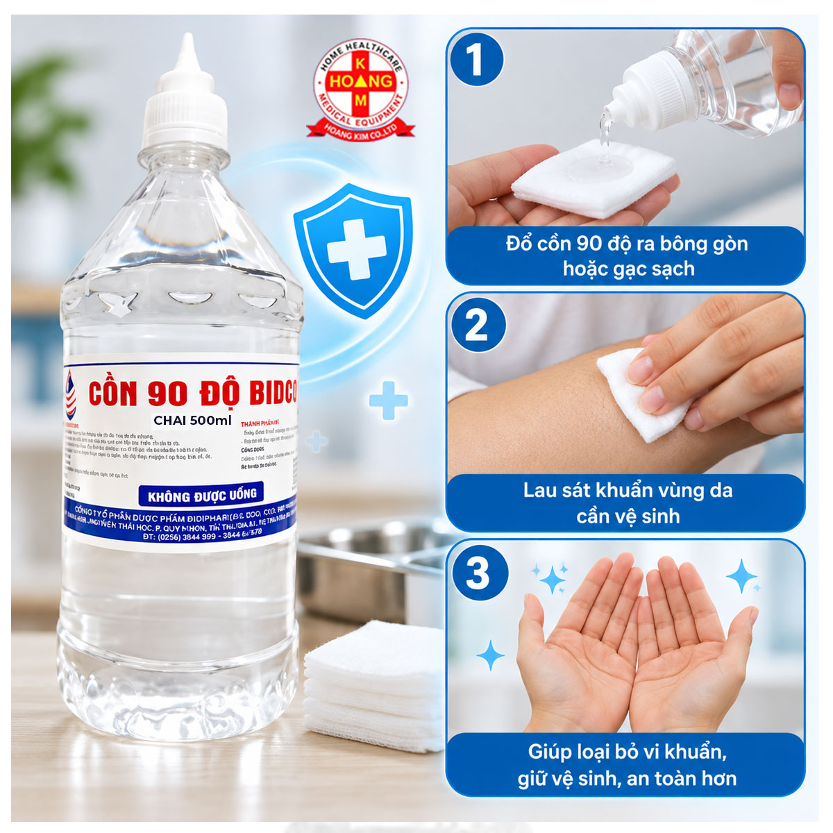 Cồn 90 độ 1000ml (Vòi) Bidopha (T/15 chai)