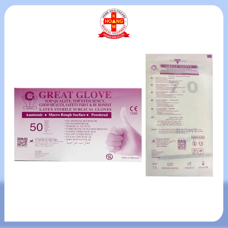 Găng tay tiệt trùng không bột size 6.5; 7; 7.5