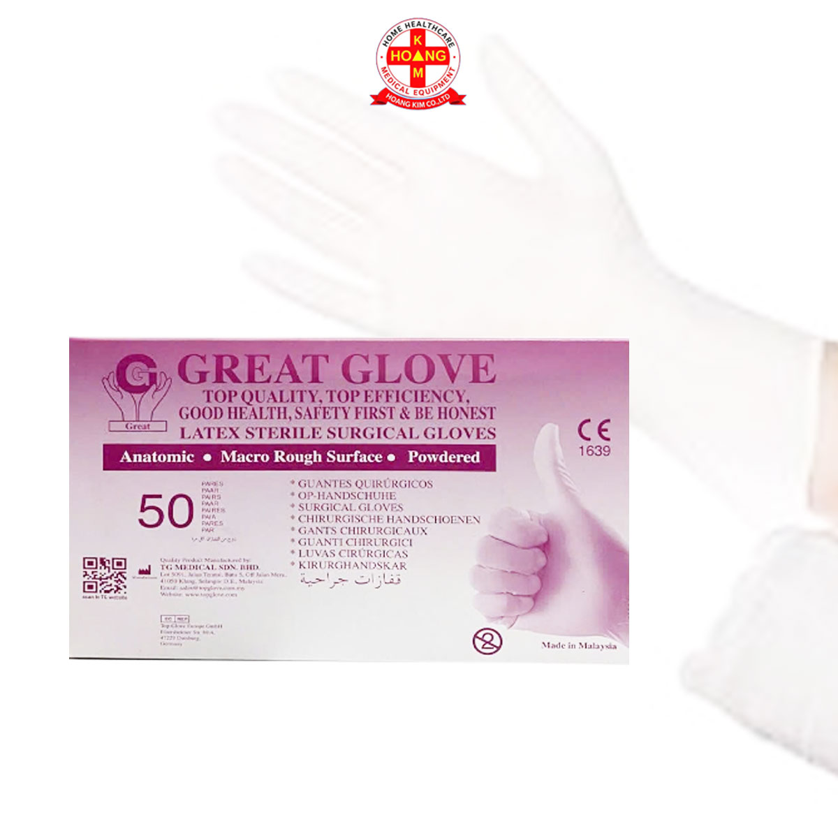 Găng tay tiệt trùng không bột size 6.5; 7; 7.5