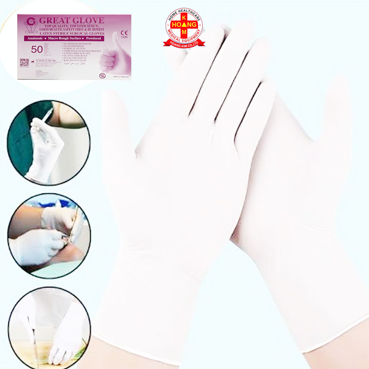 Găng tay tiệt trùng không bột size 6.5; 7; 7.5