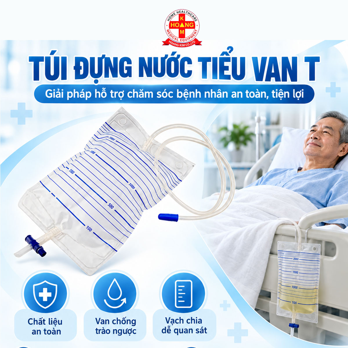 [Combo 10 túi] Túi Đựng Nước Tiểu Y Tế Van Khóa Chữ T (Van Ngang) Chính Hãng SINTRUE