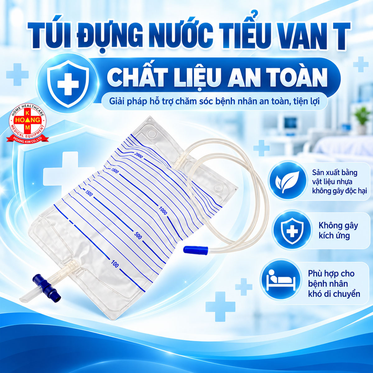 [Combo 10 túi] Túi Đựng Nước Tiểu Y Tế Van Khóa Chữ T (Van Ngang) Chính Hãng SINTRUE