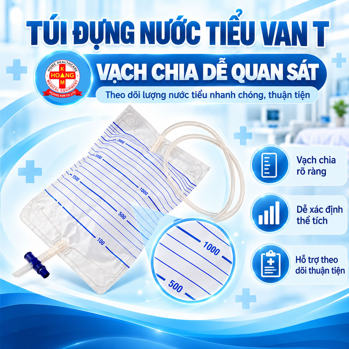 [Combo 10 túi] Túi Đựng Nước Tiểu Y Tế Van Khóa Chữ T (Van Ngang) Chính Hãng SINTRUE