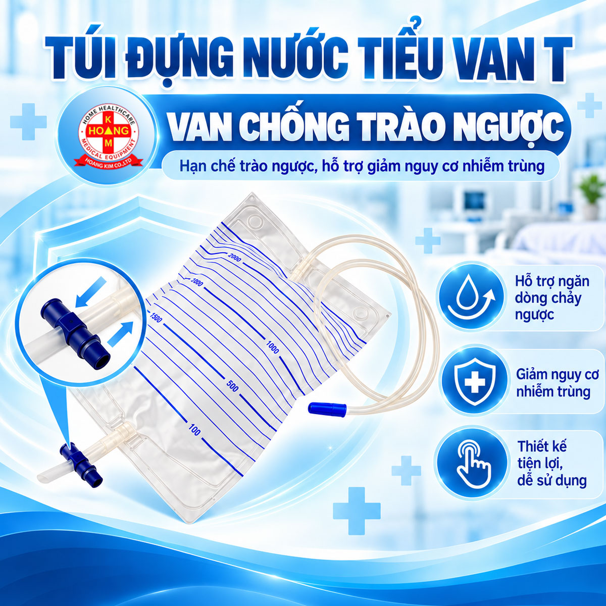 [Combo 10 túi] Túi Đựng Nước Tiểu Y Tế Van Khóa Chữ T (Van Ngang) Chính Hãng SINTRUE